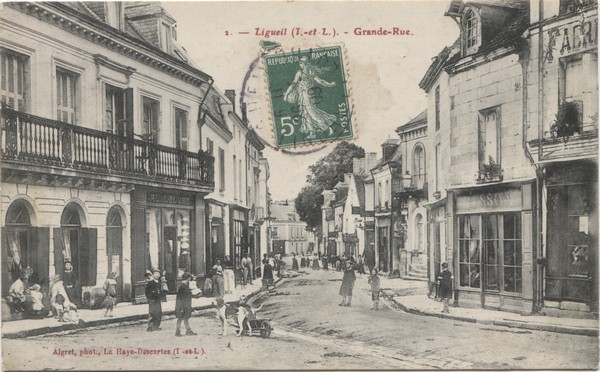 cpa Ligueil grande rue 1909
