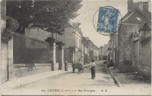 cpa ligueil rue prinicipale 1924